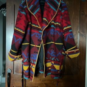 1970s Vintage Silk Lined Blanket Jacket with Belt
